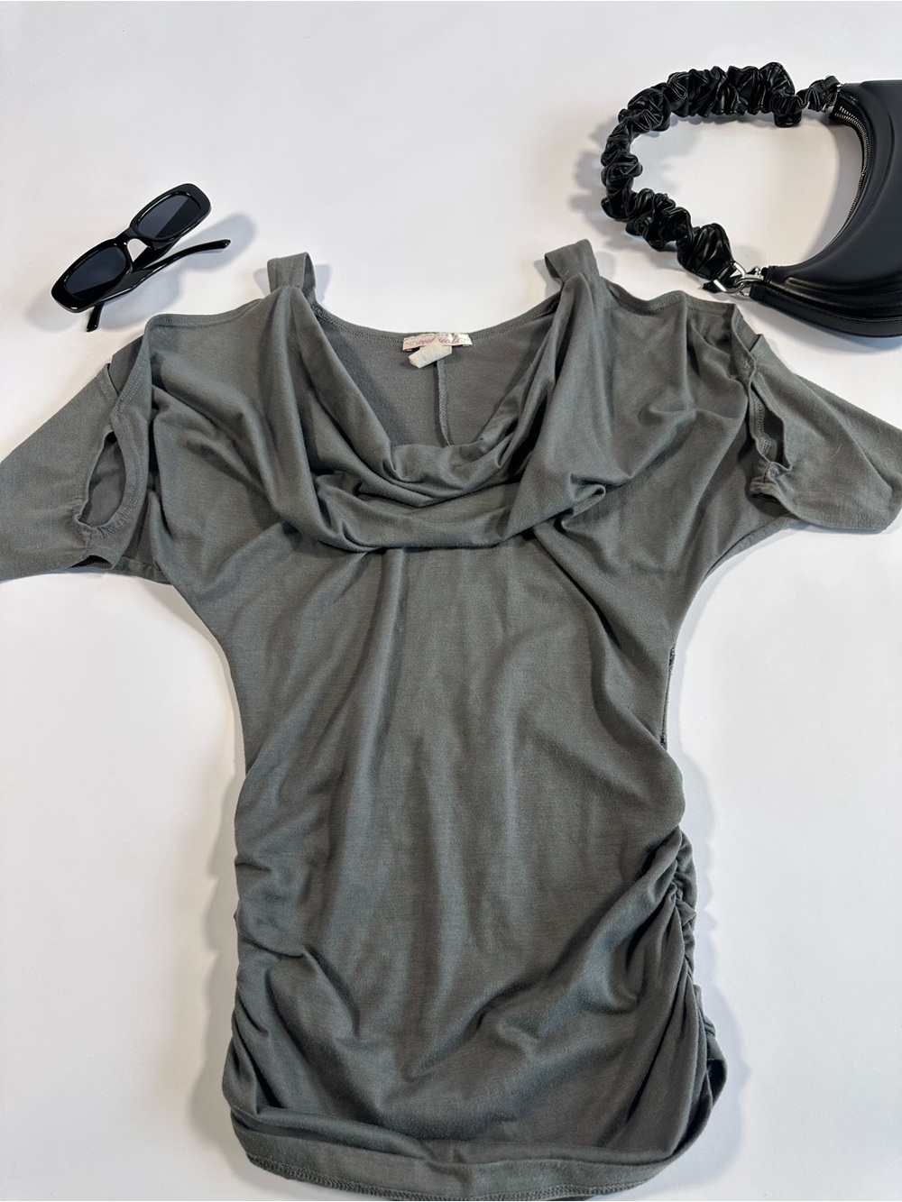Y2K Gray Cowl Neck Short Sleeve